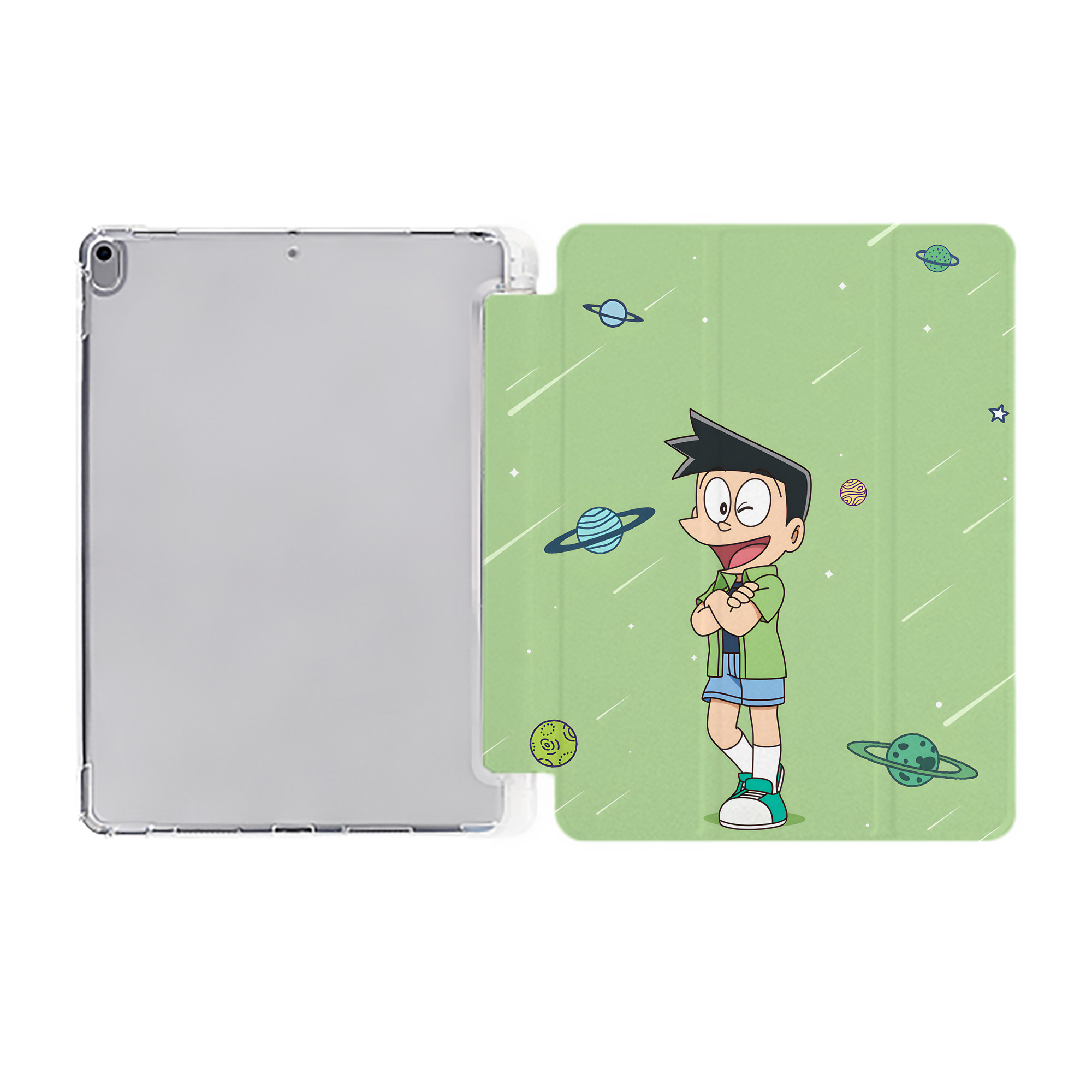 （画像用） ドラえもん Doraemon IPad ケース ペン収納付き 三つ折りスタンド PUレザー×シリコン 対応機種9.5/10.5/10.9インチ